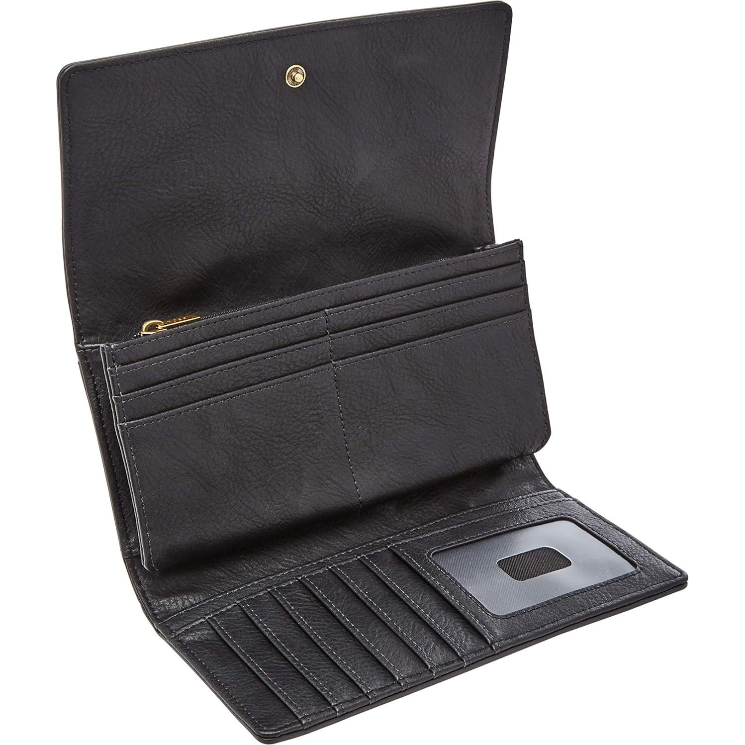 Billetera de Cuero para Mujeres Fossil Logan RFID Negra