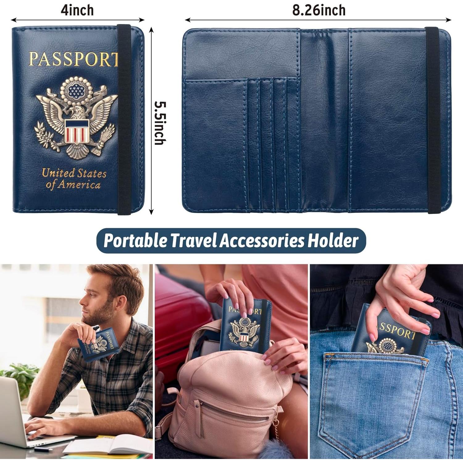 Cartera de Pasaporte Coowayze RFID Cuero Impermeable Azul