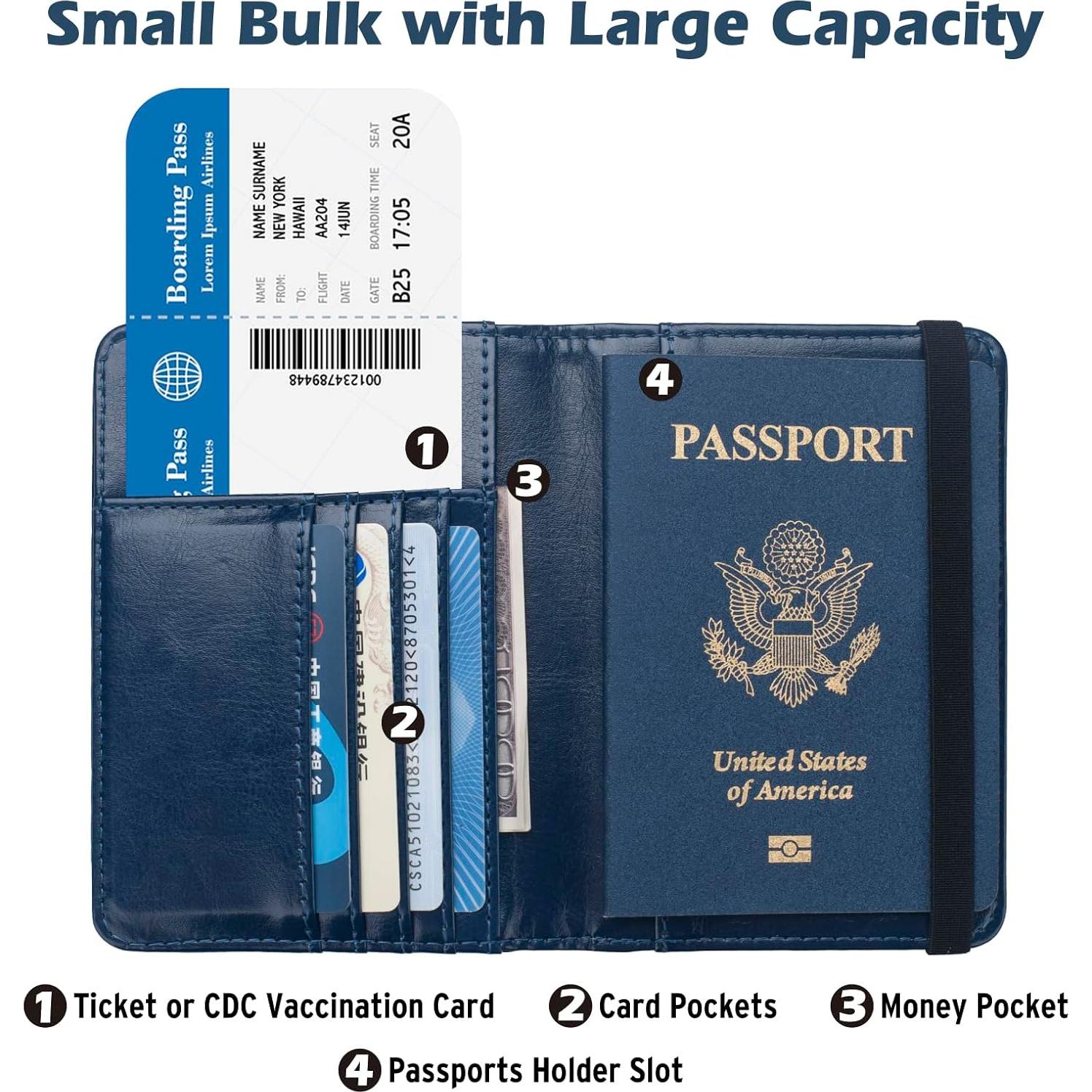 Cartera de Pasaporte Coowayze RFID Cuero Impermeable Azul