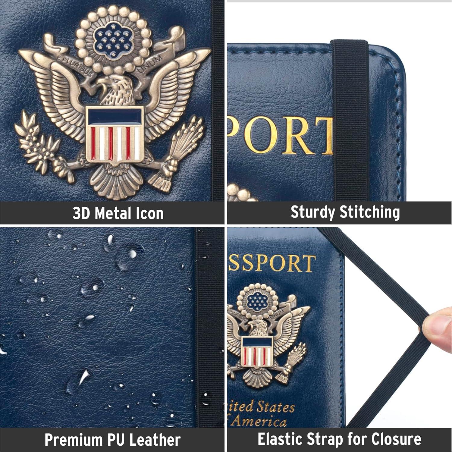 Cartera de Pasaporte Coowayze RFID Cuero Impermeable Azul