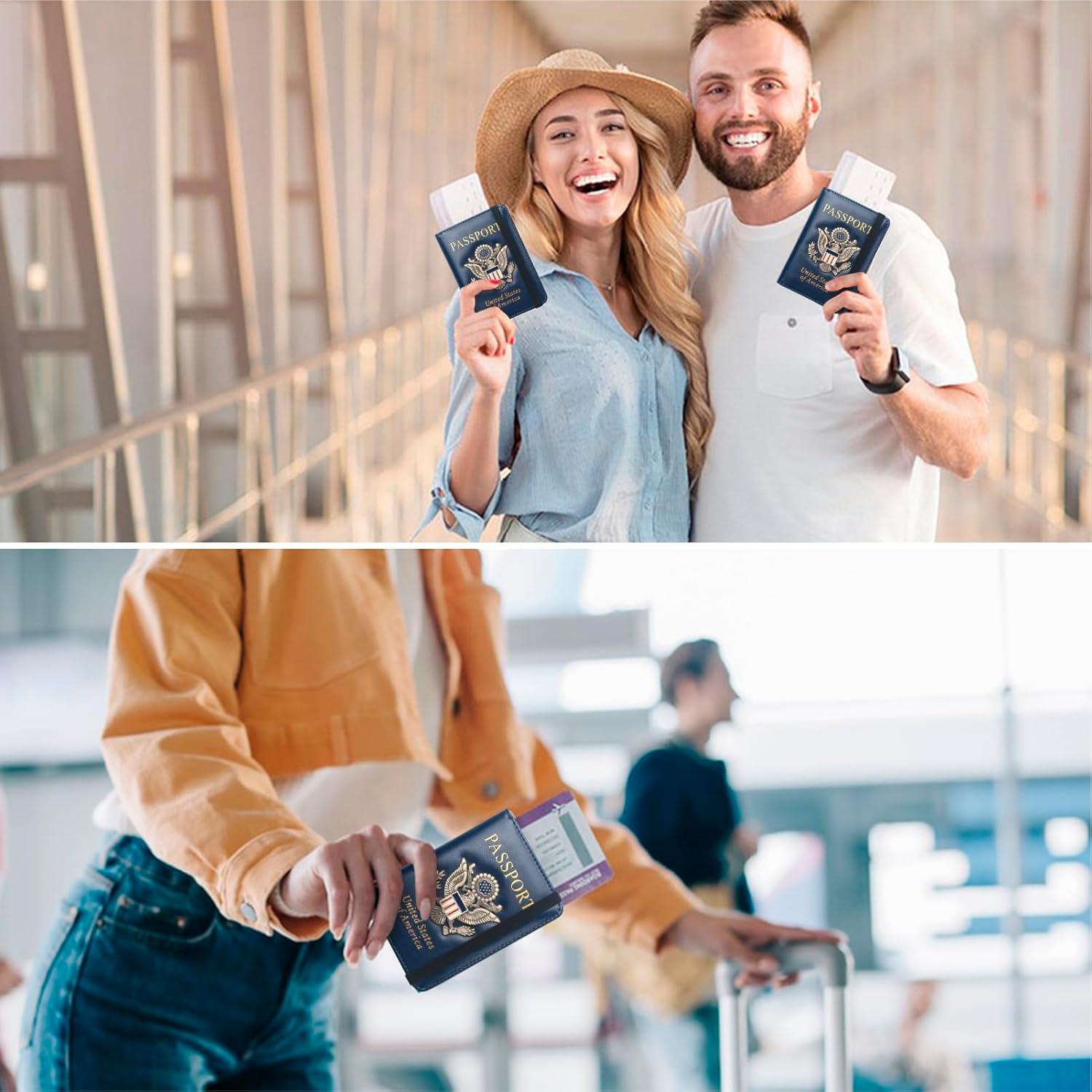 Cartera de Pasaporte Coowayze RFID Cuero Impermeable Azul