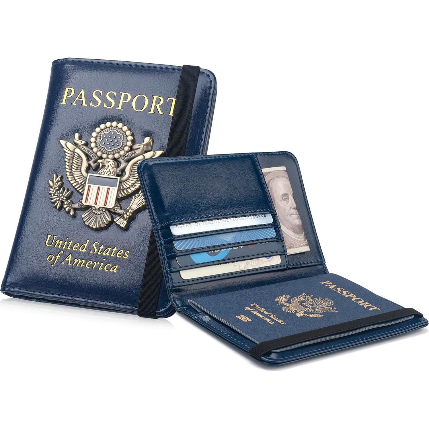 Cartera de Pasaporte Coowayze RFID Cuero Impermeable Azul