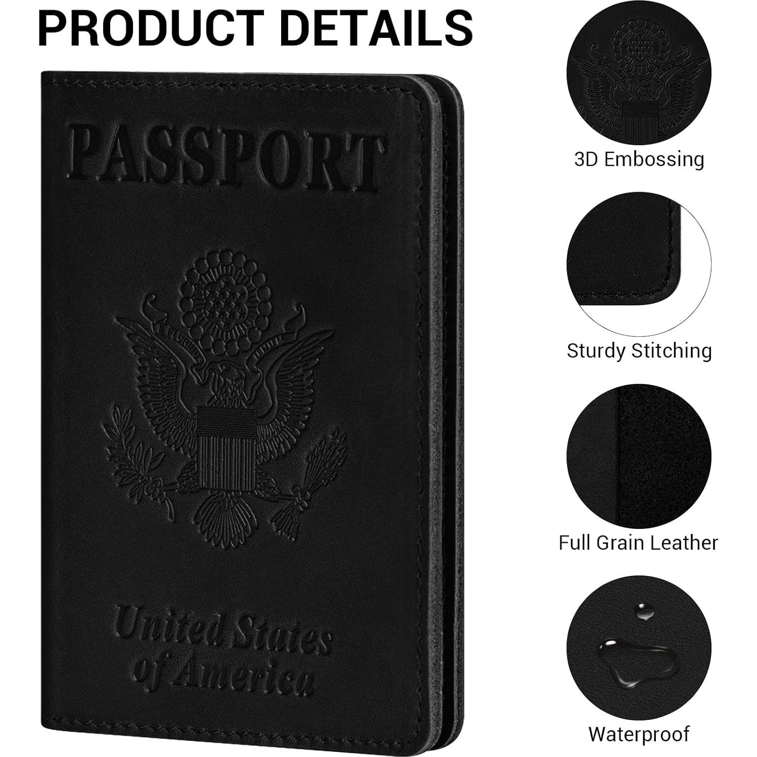 Funda de Pasaporte de Cuero Premium BIAOTIE RFID Unisex Negra
