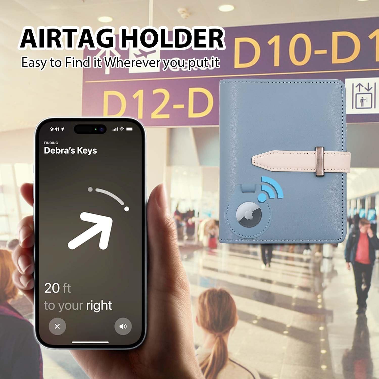 Portapasaporte con AirTag Sbrinnaliao Verde Gris RFID Unisex