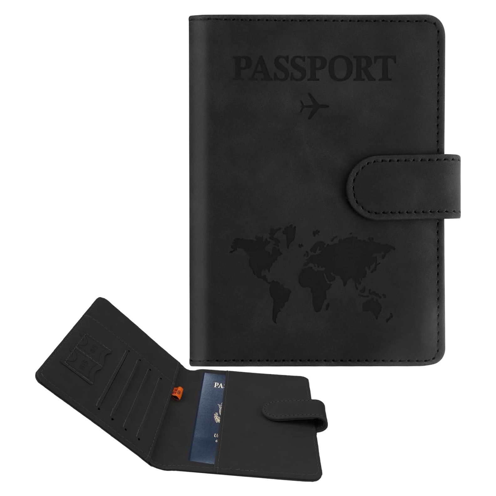 Portapasaportes de Cuero PU STPIYFZU Negro con Protección RFID