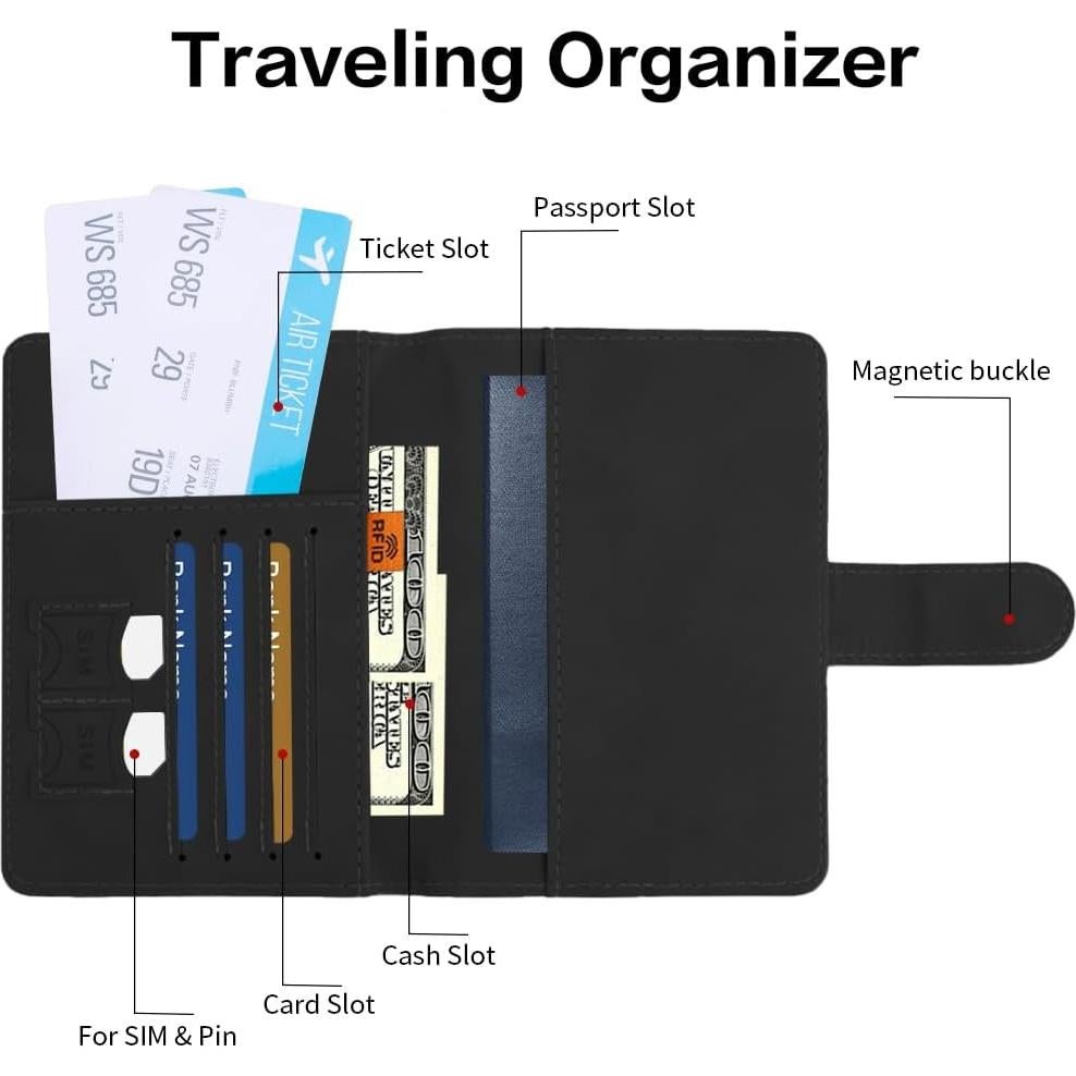 Portapasaportes de Cuero PU STPIYFZU Negro con Protección RFID