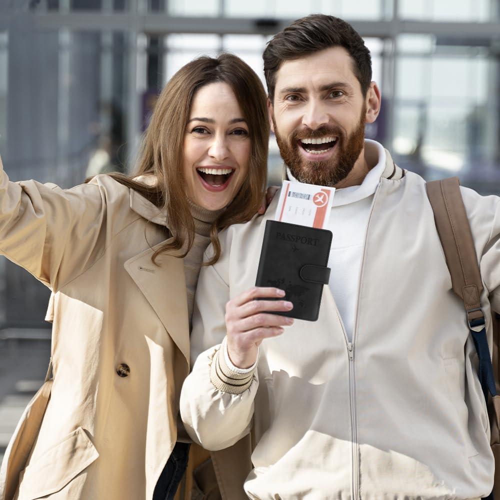 Portapasaportes de Cuero PU STPIYFZU Negro con Protección RFID