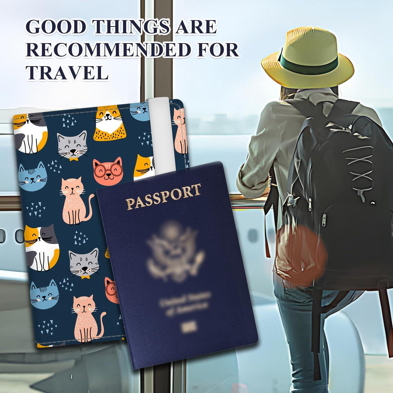 Portapasaportes de Cuero Premium RFID ATJFKIXL Gatos Azules