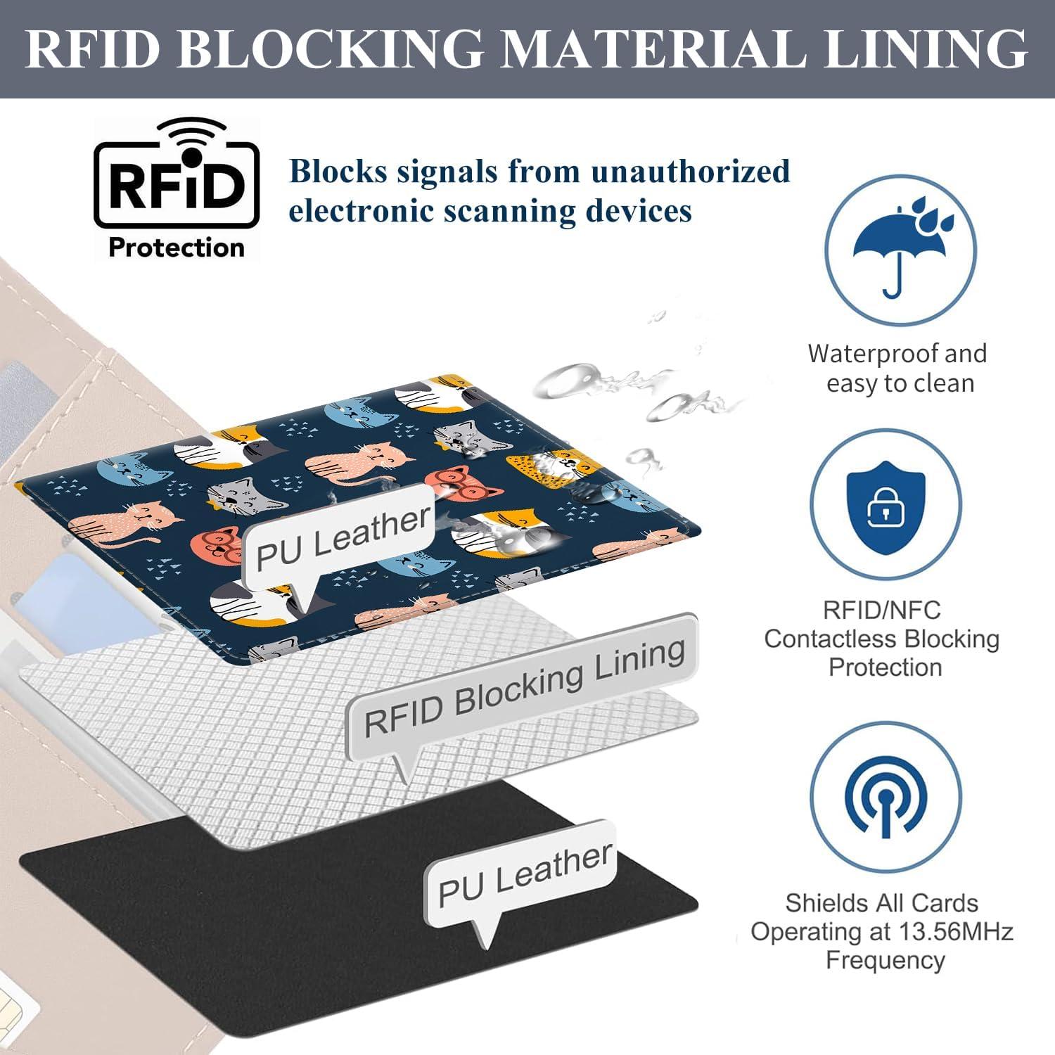 Portapasaportes de Cuero Premium RFID ATJFKIXL Gatos Azules