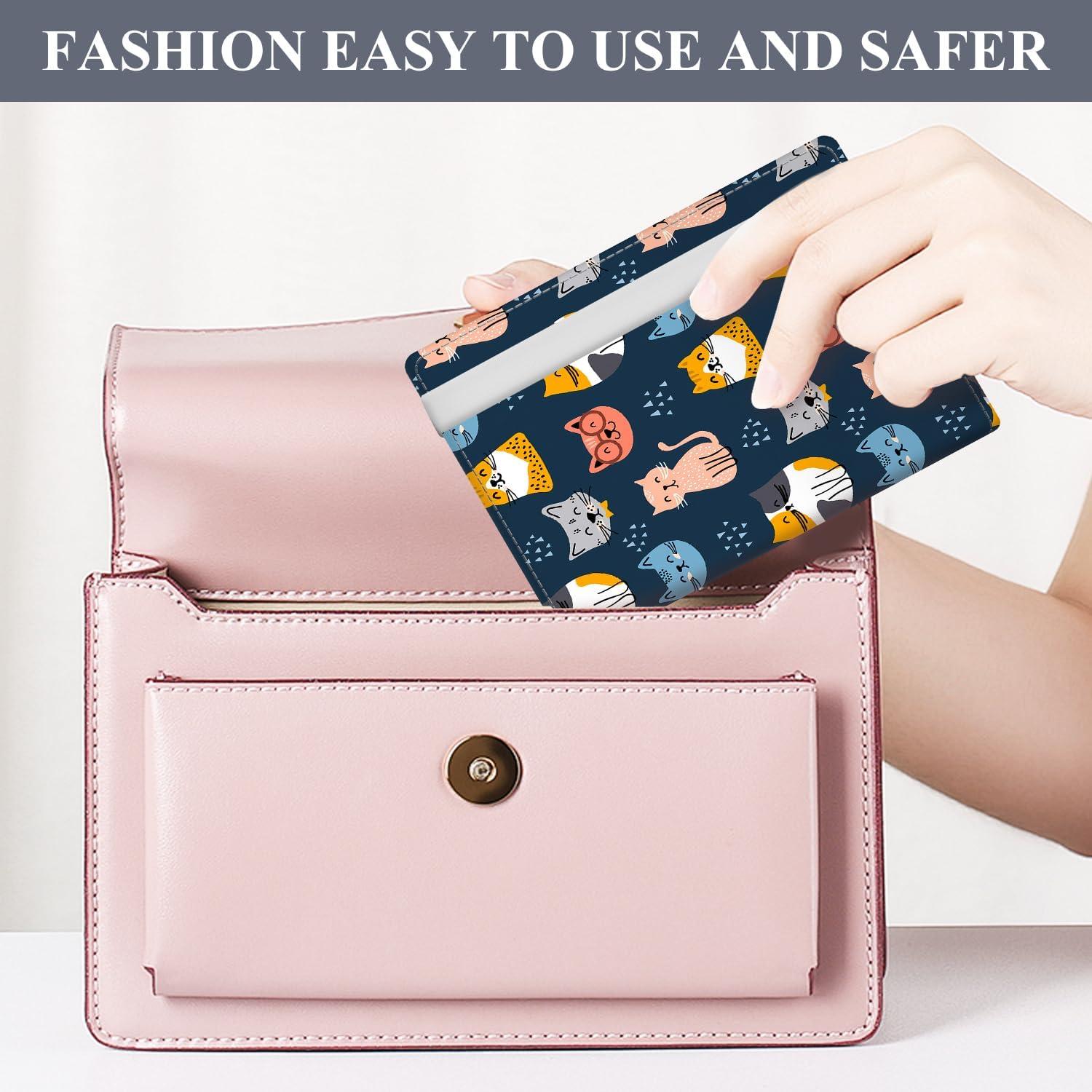 Portapasaportes de Cuero Premium RFID ATJFKIXL Gatos Azules