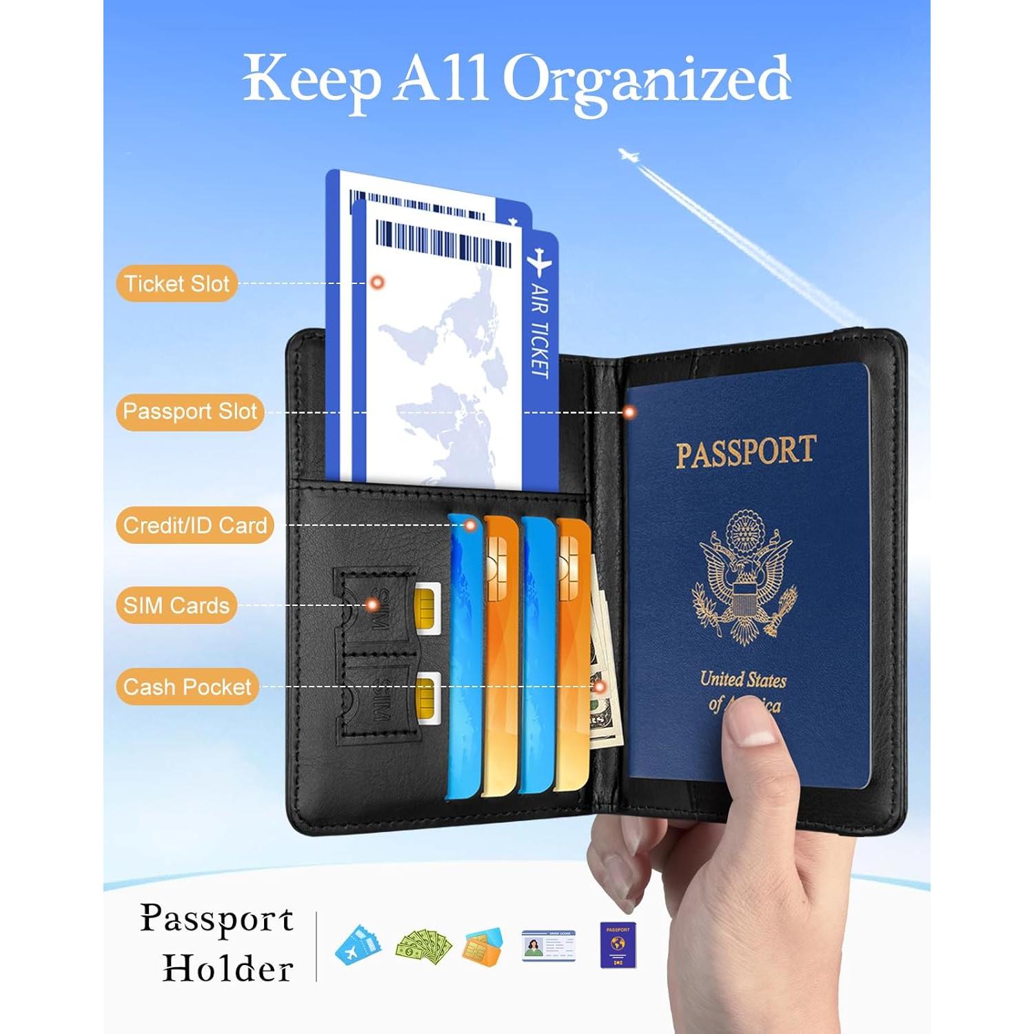 Funda de Pasaporte Slohif para Mujeres - Cuero Vegano Negro K