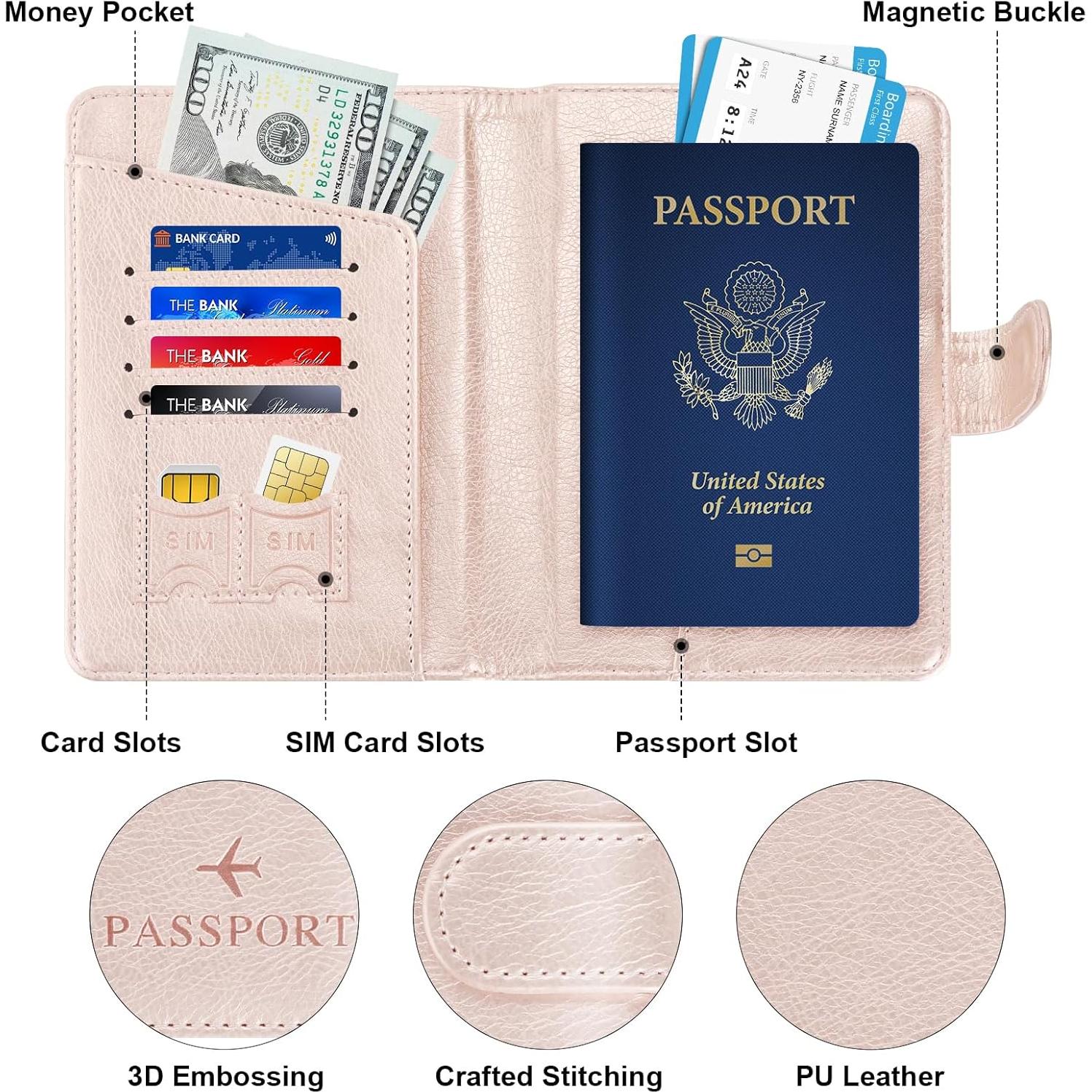 Portapasaportes Herain RFID D-hebra magnética oro rosa