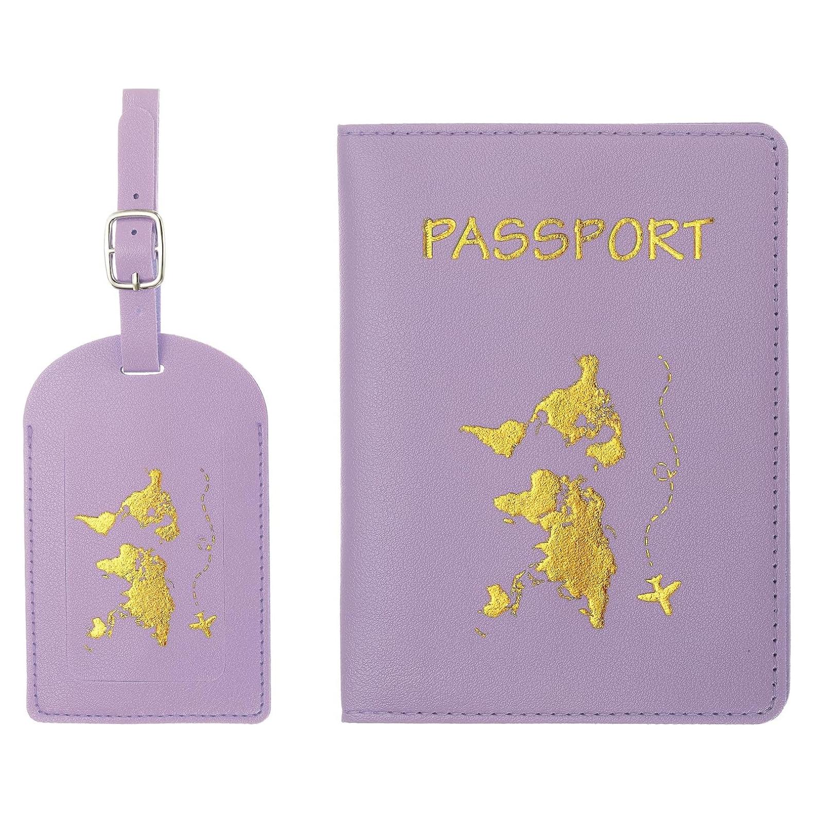 Funda de Pasaporte PATIKIL y Etiquetas de Equipaje Púrpura