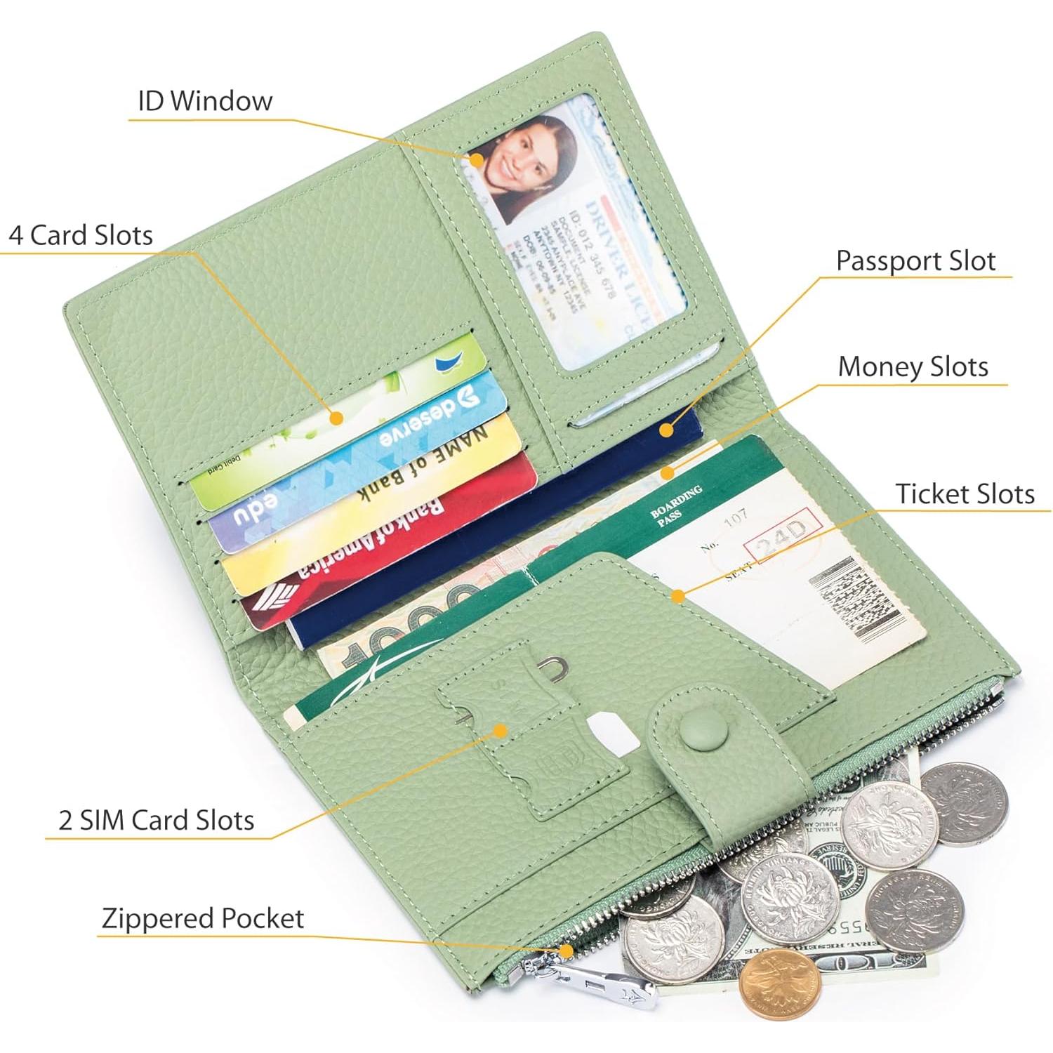 Billetera de Pasaporte EutDett RFID Verde Claro para Mujeres