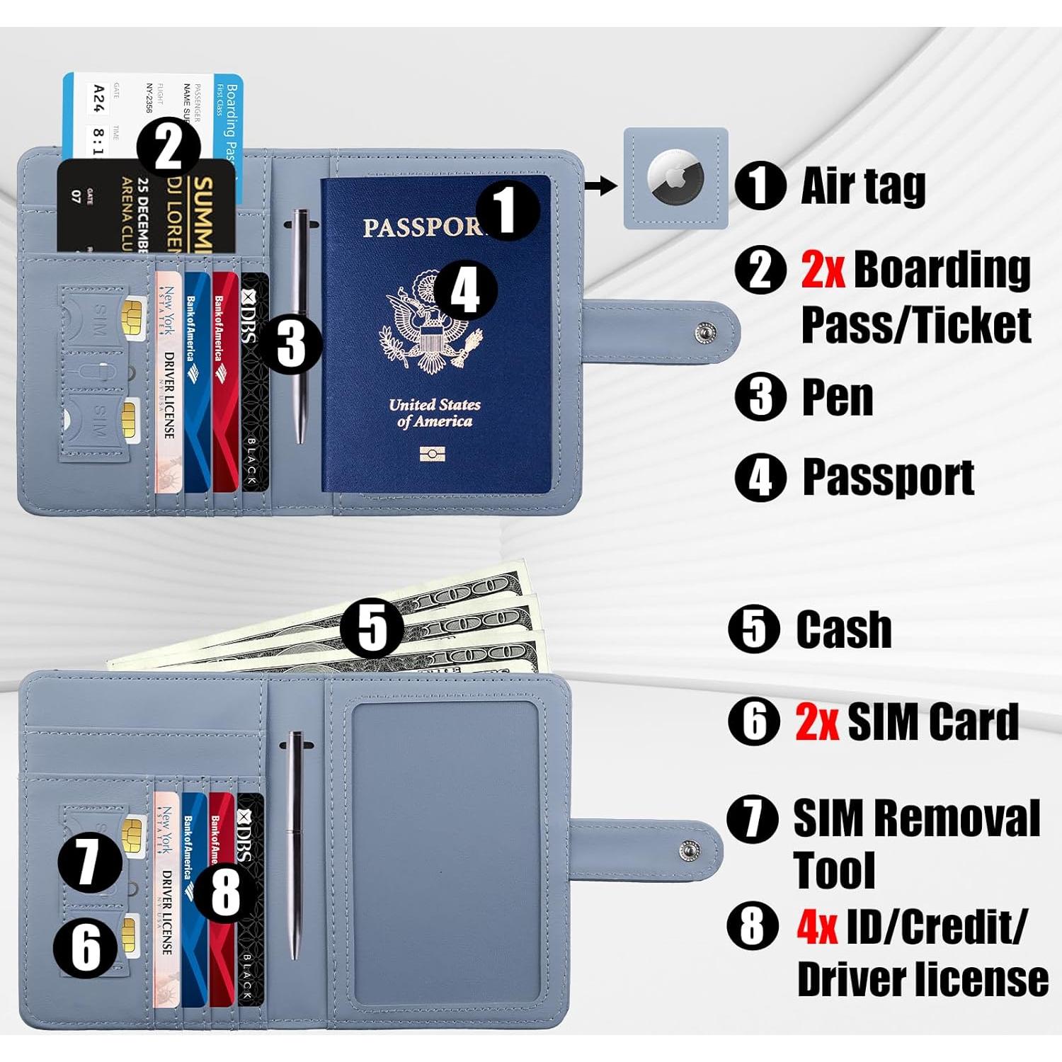Porta Pasaporte GOAUS Azul con Ranura para Airtag y RFID