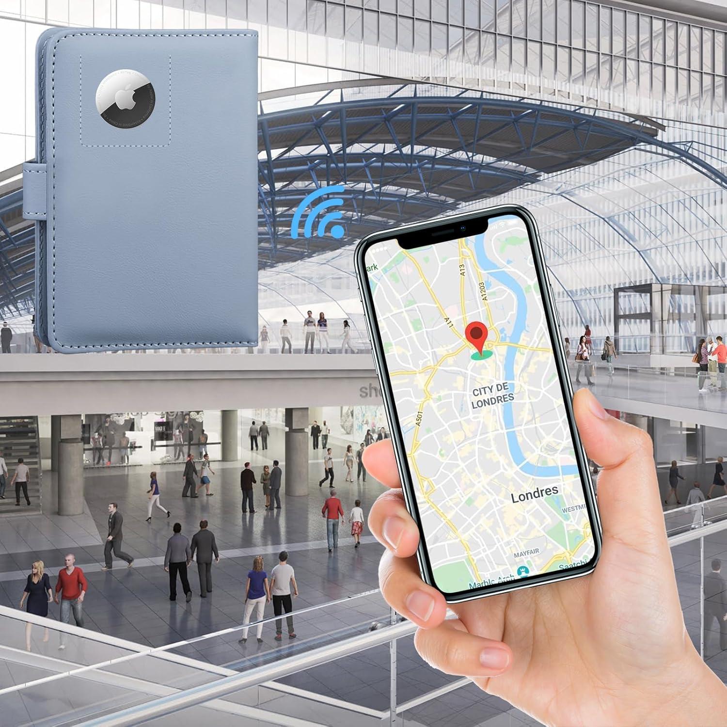 Porta Pasaporte GOAUS Azul con Ranura para Airtag y RFID