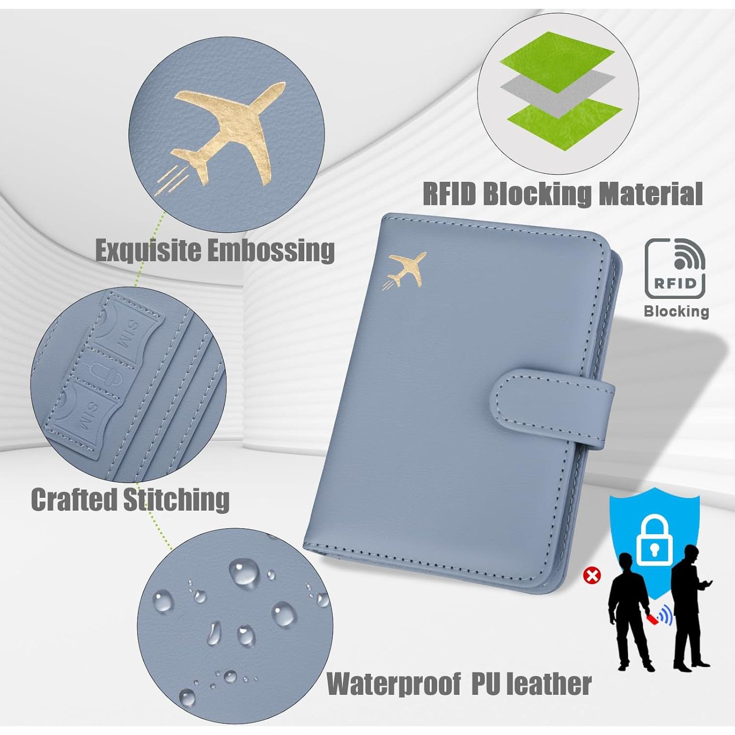 Porta Pasaporte GOAUS Azul con Ranura para Airtag y RFID