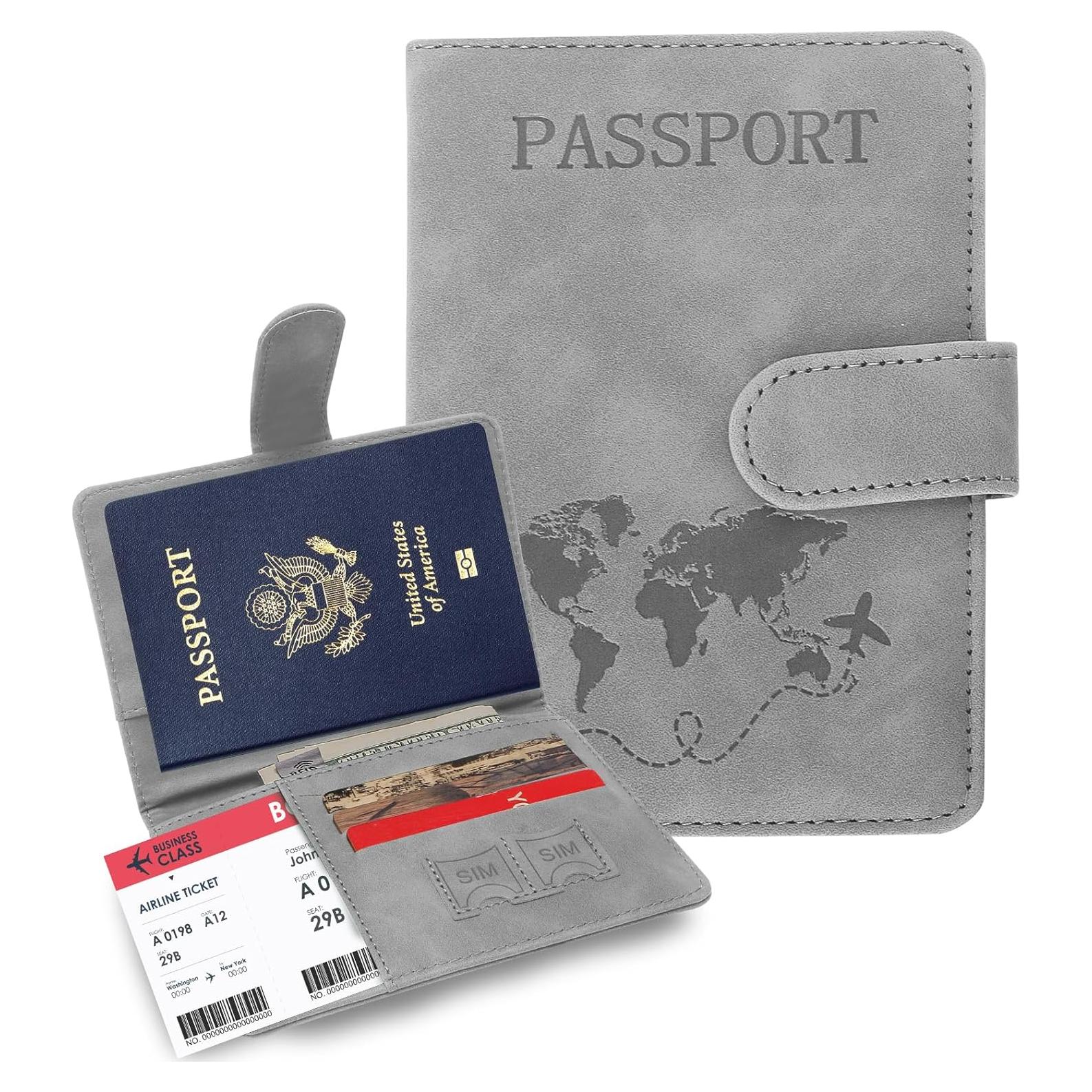 Soporte de Pasaporte Sovirose Gris con Bloqueo RFID y Resistencia al Agua