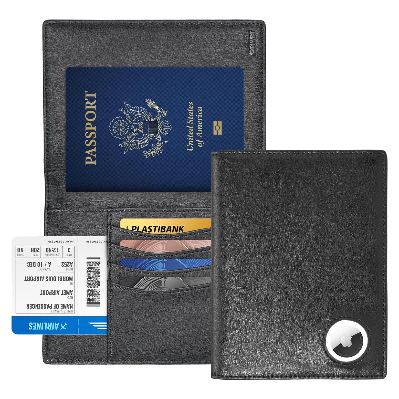 Billetera de Pasaporte RFID Oriver con Airtag - Negro