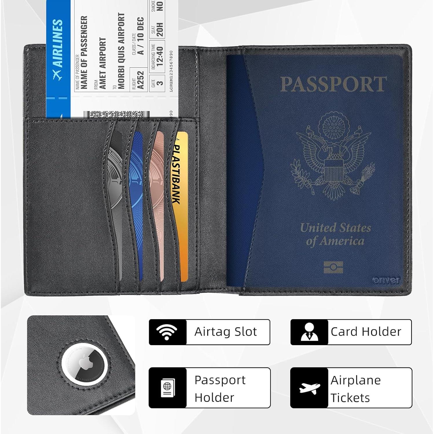 Billetera de Pasaporte RFID Oriver con Airtag - Negro