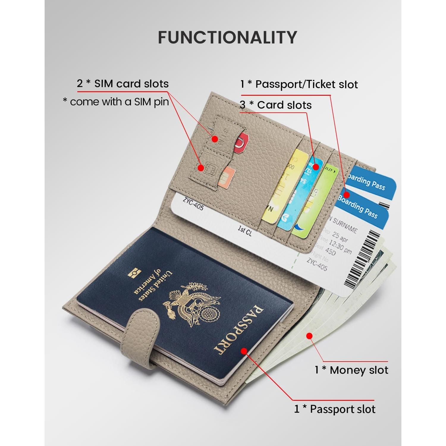 Cartera de Pasaporte RFID Karmiir de Cuero Gris Elefante