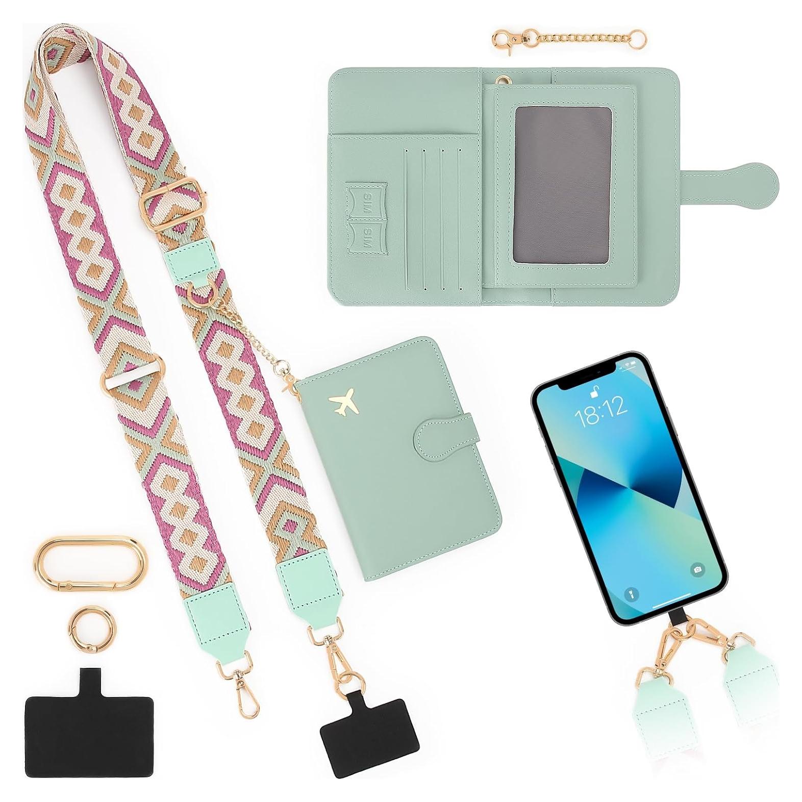 Portapasaportes ZOPPEN Verde con Correa Cruzada y Lanyard