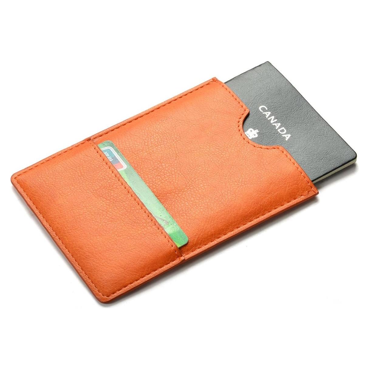 Funda para Pasaporte XEYOU de Cuero Vegano Naranja Ultra Delgado