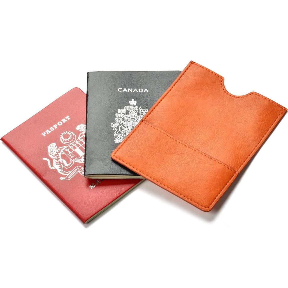 Funda para Pasaporte XEYOU de Cuero Vegano Naranja Ultra Delgado