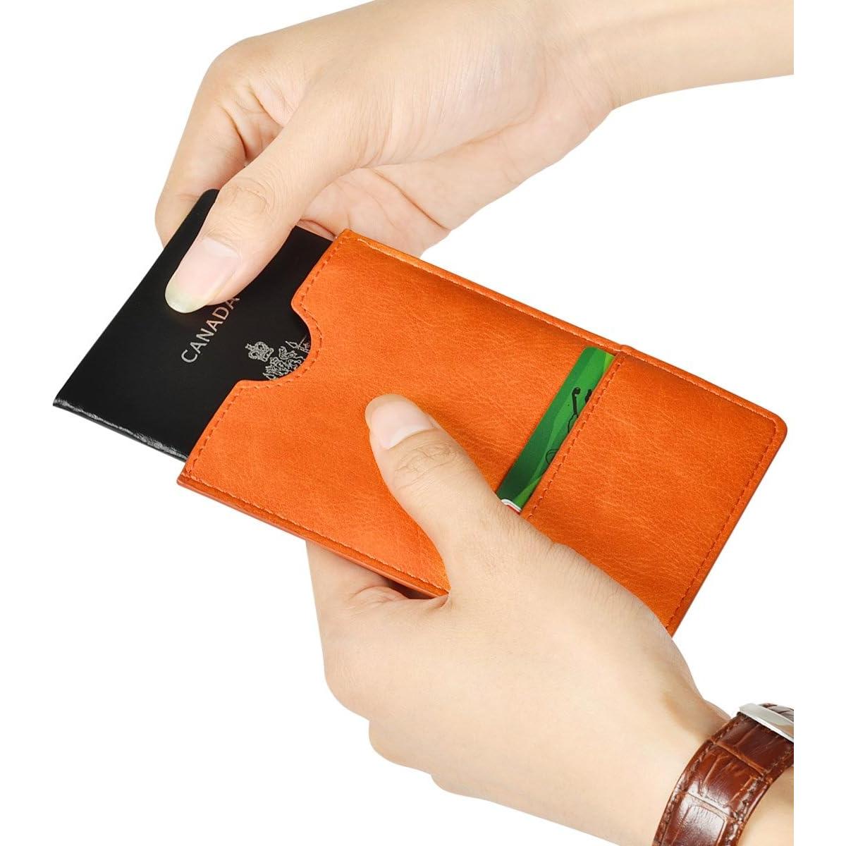 Funda para Pasaporte XEYOU de Cuero Vegano Naranja Ultra Delgado