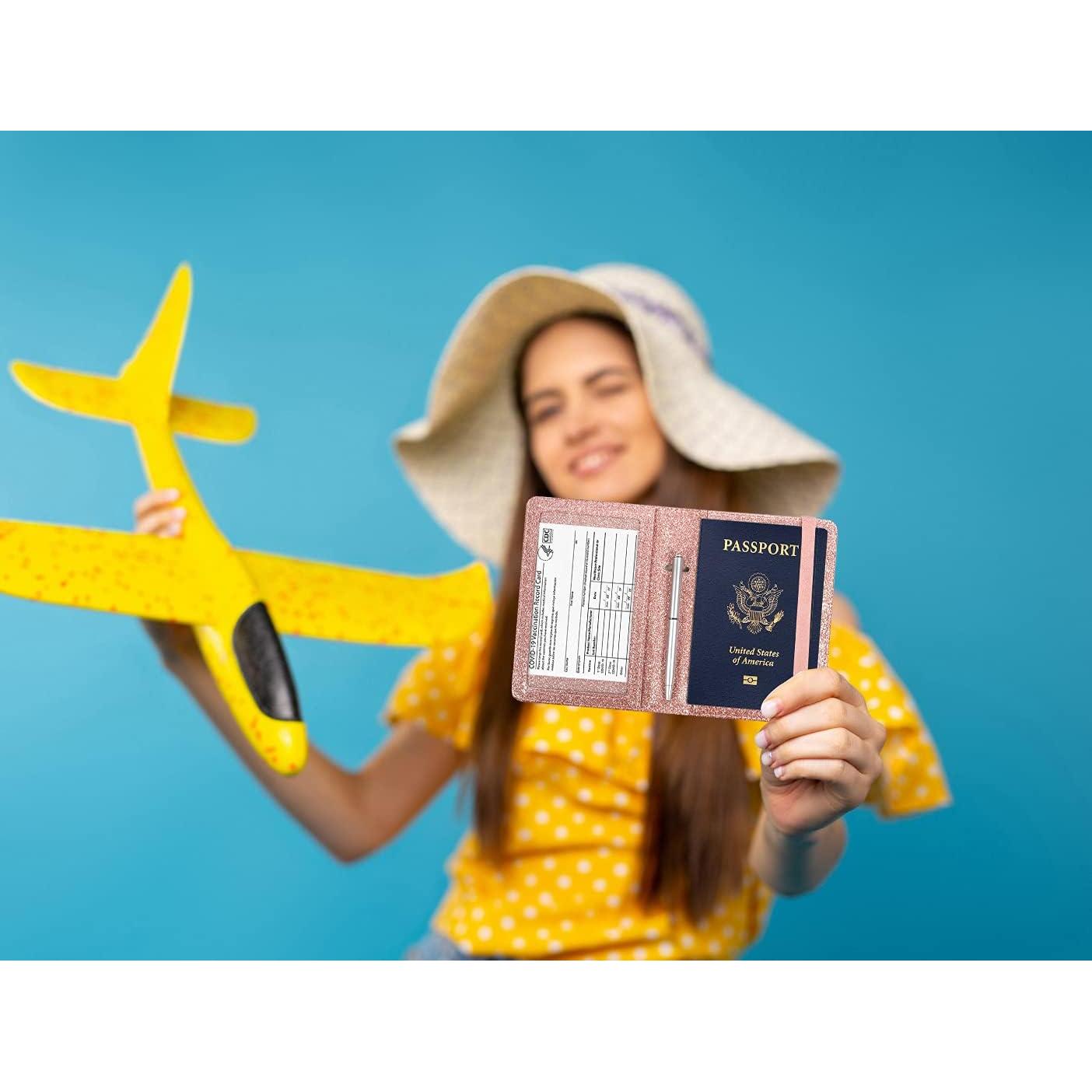 Portafolio de Pasaporte y Tarjeta de Vacuna Caweet RFID Rosa