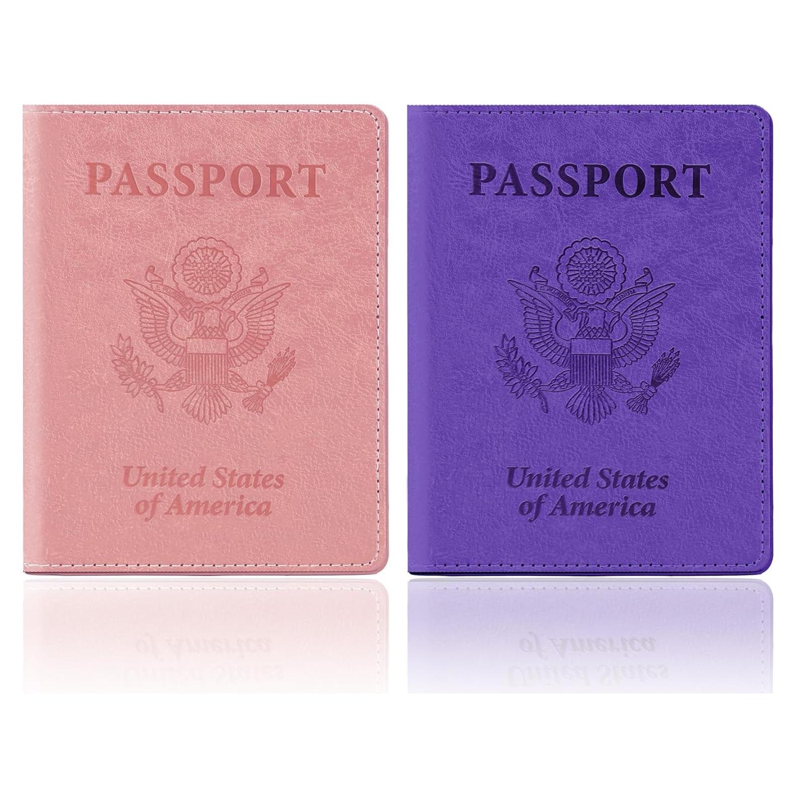 Porta Pasaporte 2 PCS Rosa y Púrpura Cuero Sintético