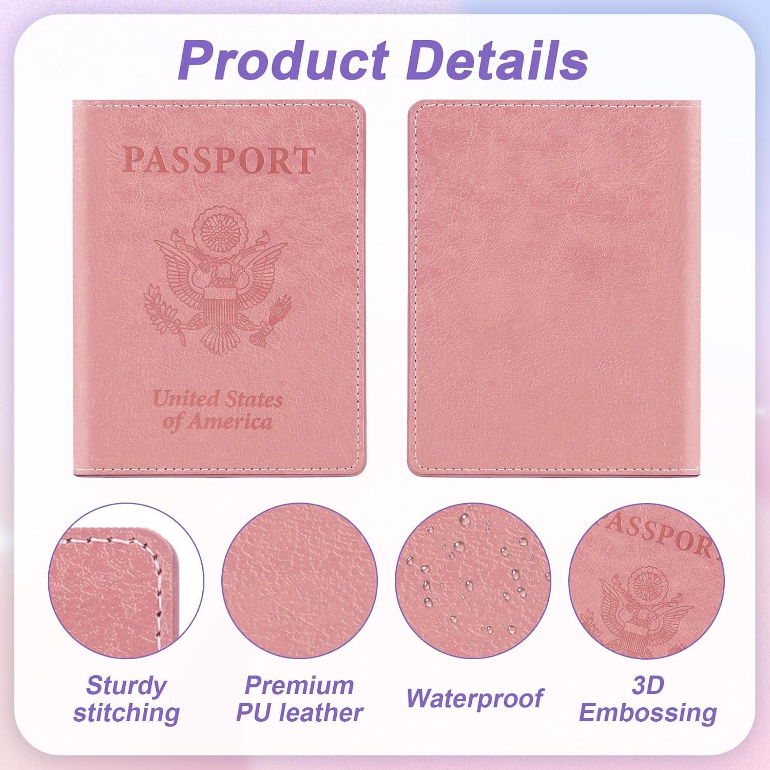 Porta Pasaporte 2 PCS Rosa y Púrpura Cuero Sintético