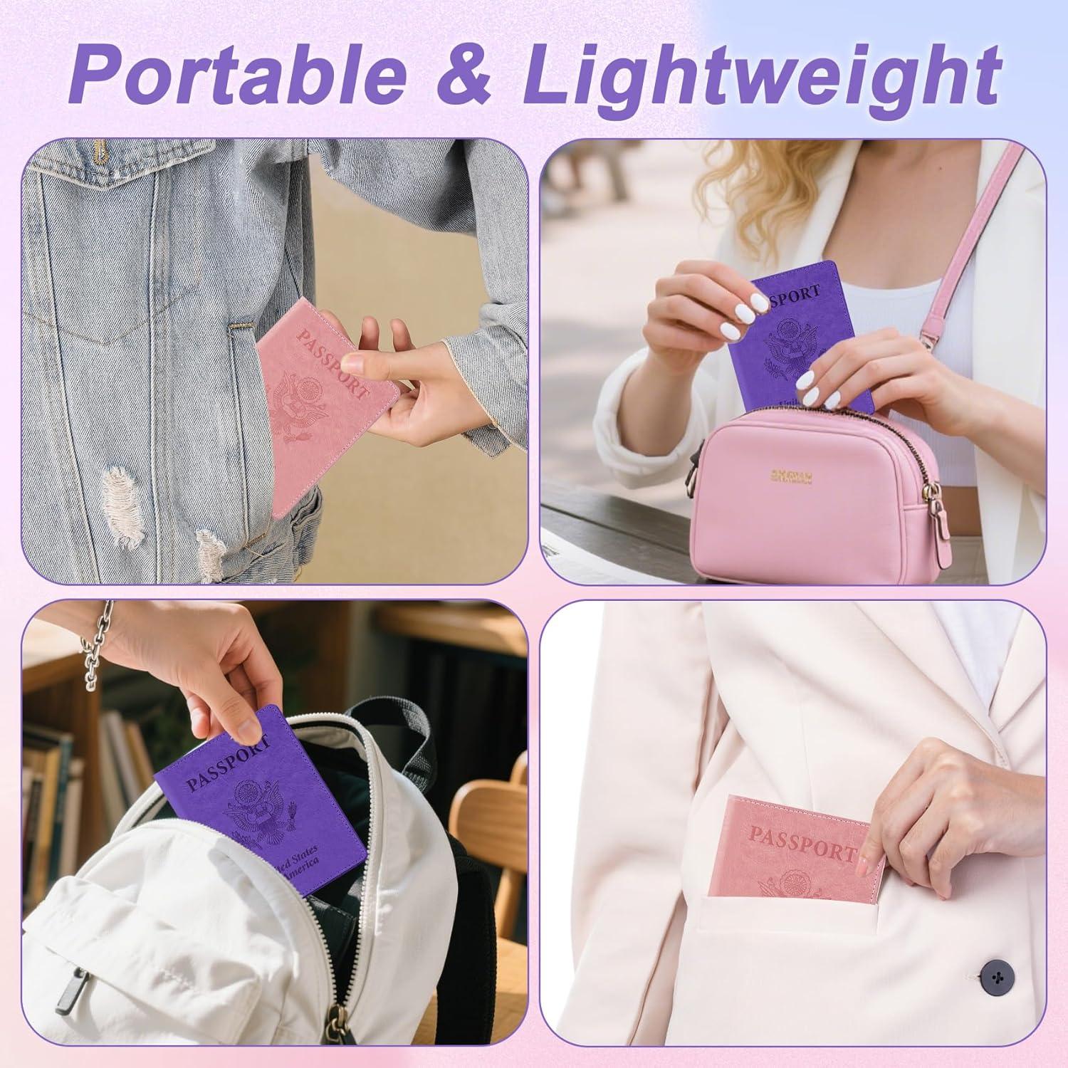 Porta Pasaporte 2 PCS Rosa y Púrpura Cuero Sintético