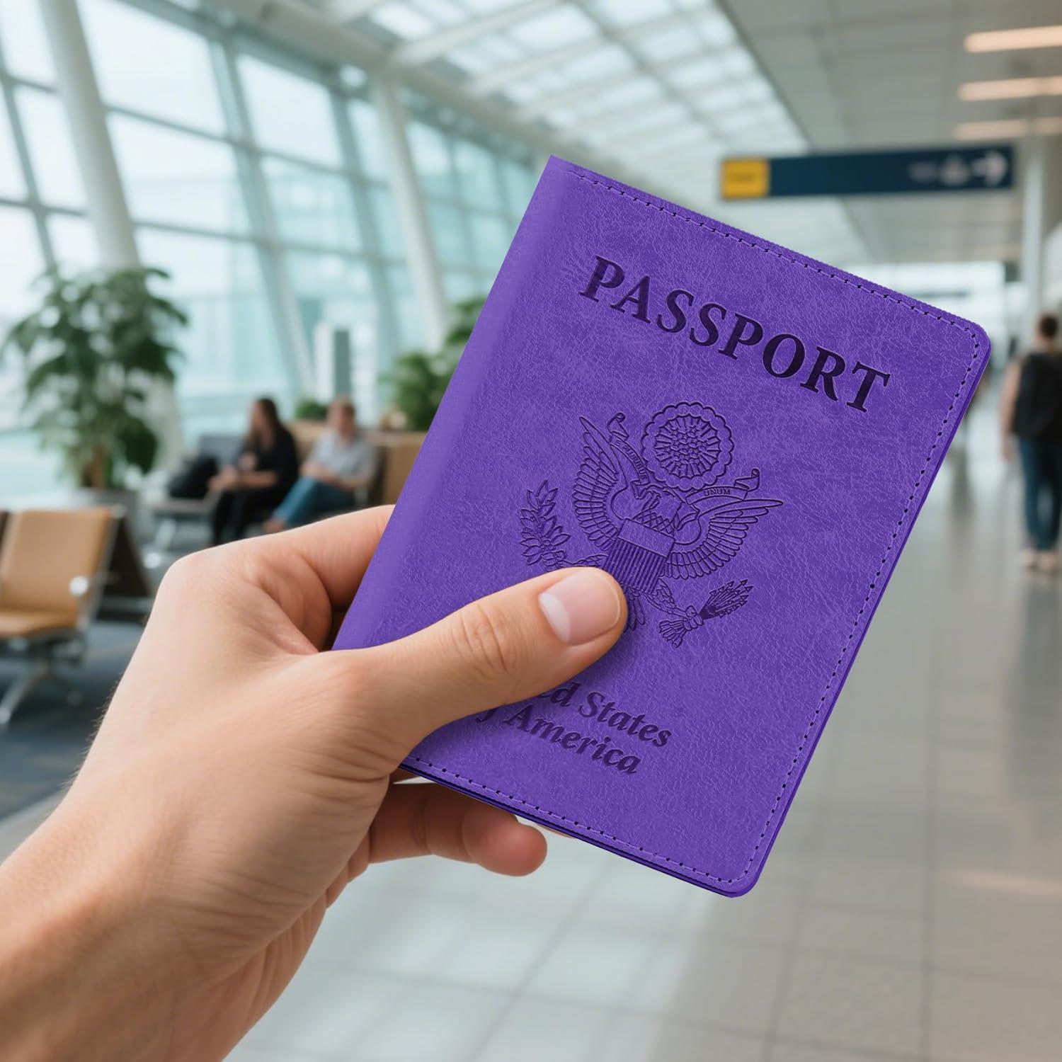 Porta Pasaporte 2 PCS Rosa y Púrpura Cuero Sintético