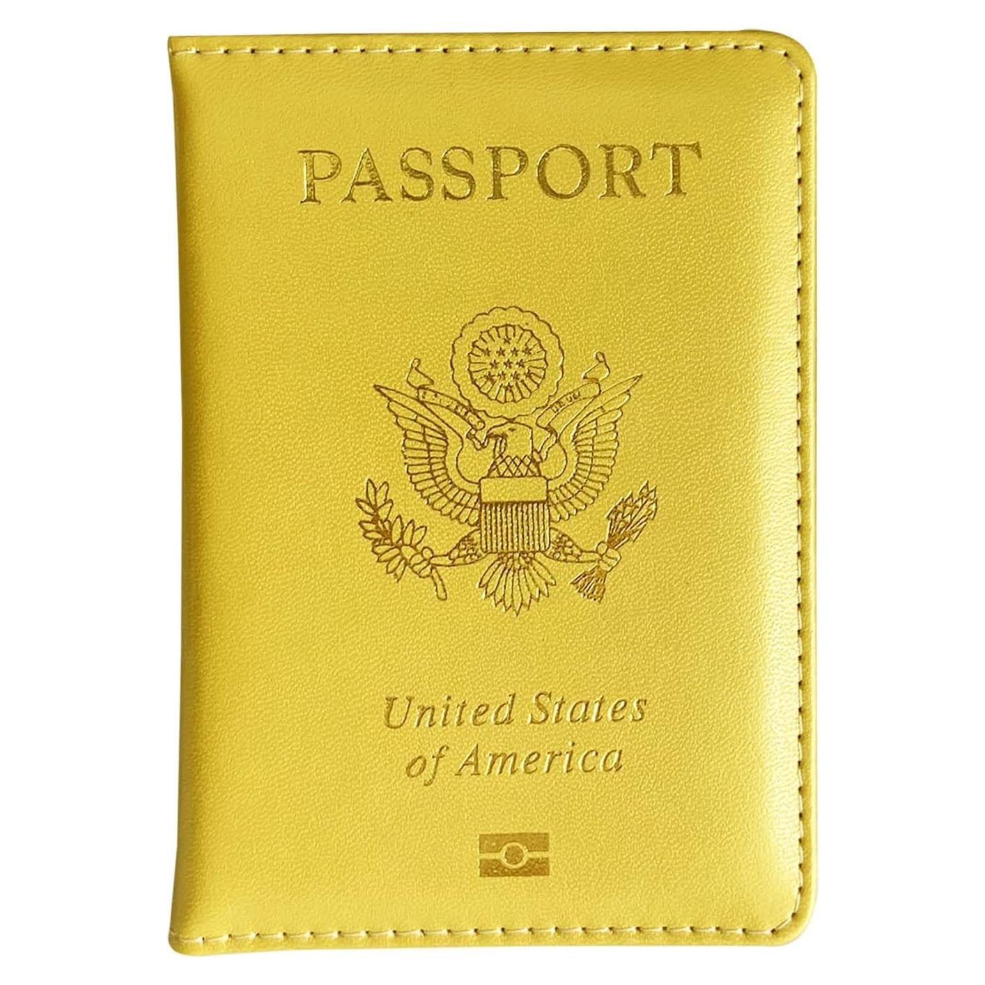 Cubierta de Pasaporte Missmore PU Cuero Amarillo - Diseño EE. UU.