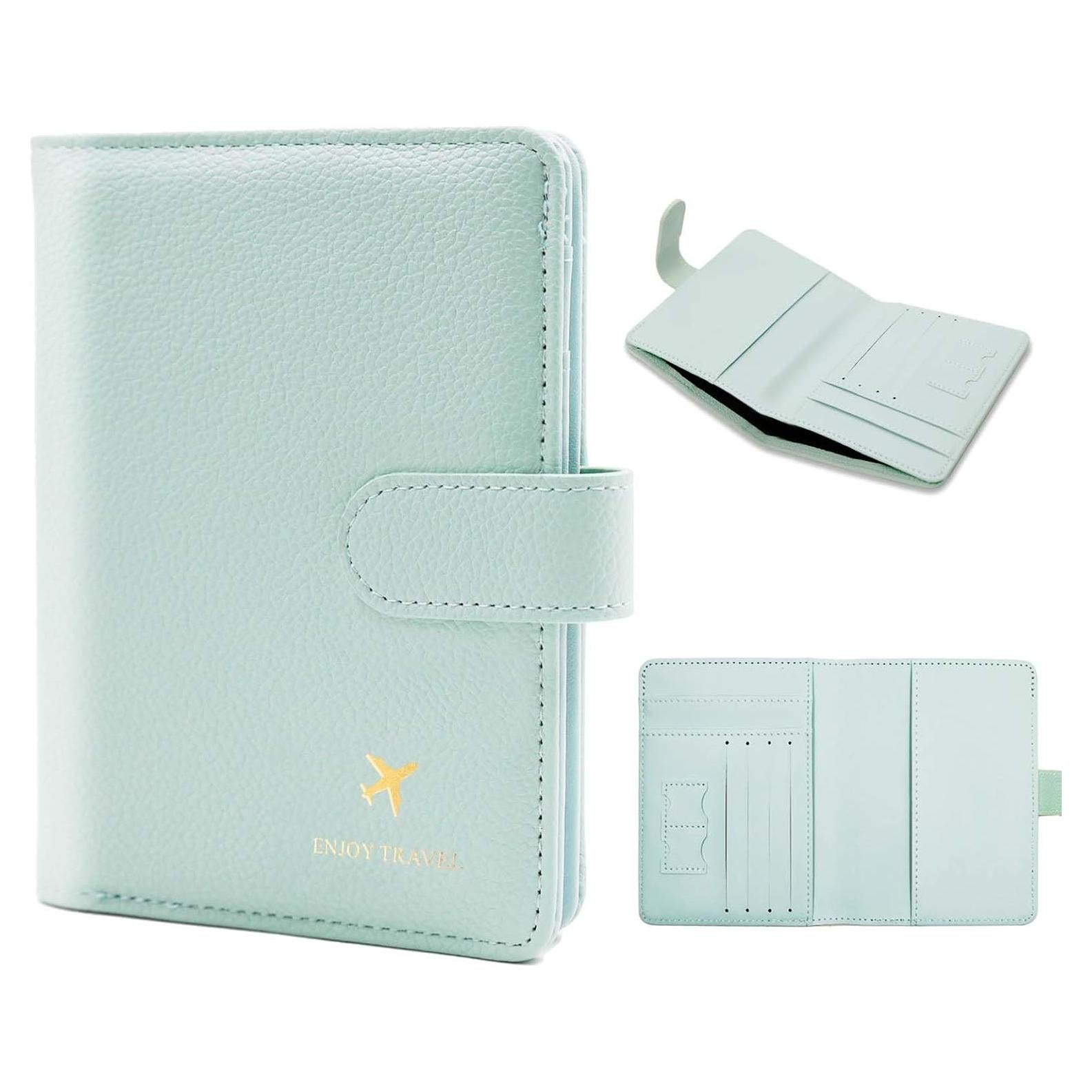 Porta Pasaporte Cnycmy con Bloqueo RFID y Bolsillos - Verde Aqua