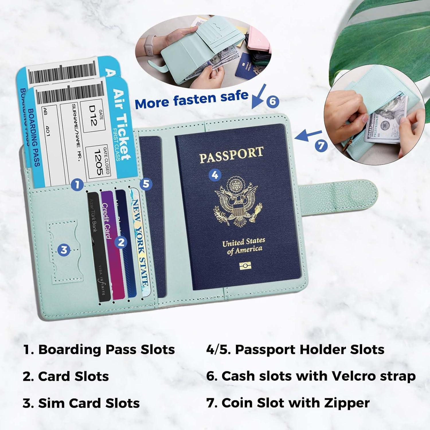Porta Pasaporte Cnycmy con Bloqueo RFID y Bolsillos - Verde Aqua