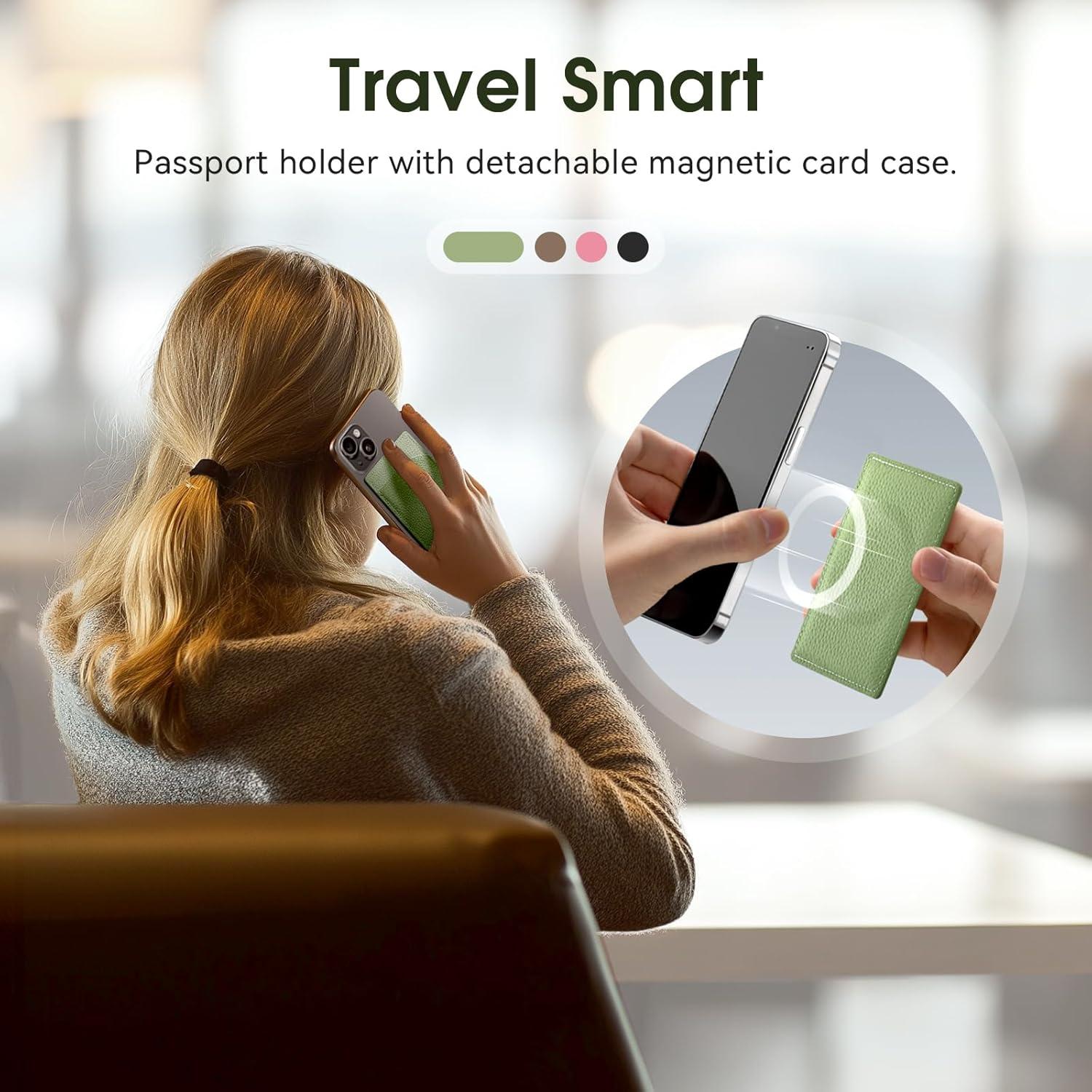 Porta Pasaporte de Cuero Verde XquiziFit con Bloqueo RFID