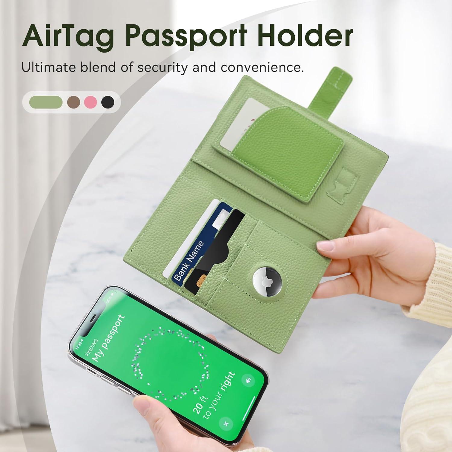 Porta Pasaporte de Cuero Verde XquiziFit con Bloqueo RFID