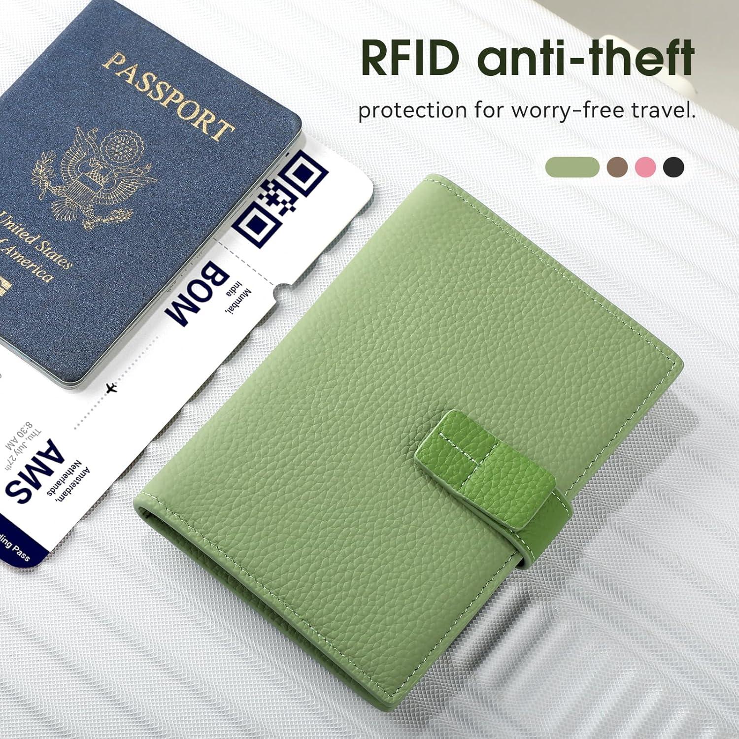 Porta Pasaporte de Cuero Verde XquiziFit con Bloqueo RFID