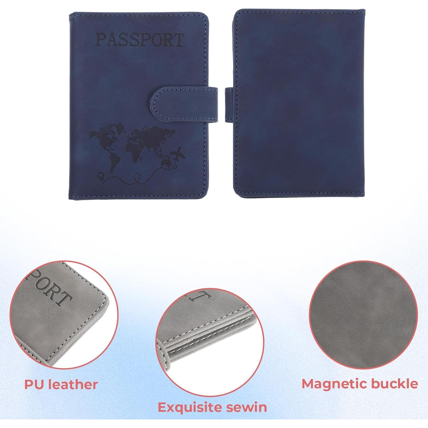 2 Fundas de Pasaporte Impermeables con Bloqueo RFID - Negro y Marrón