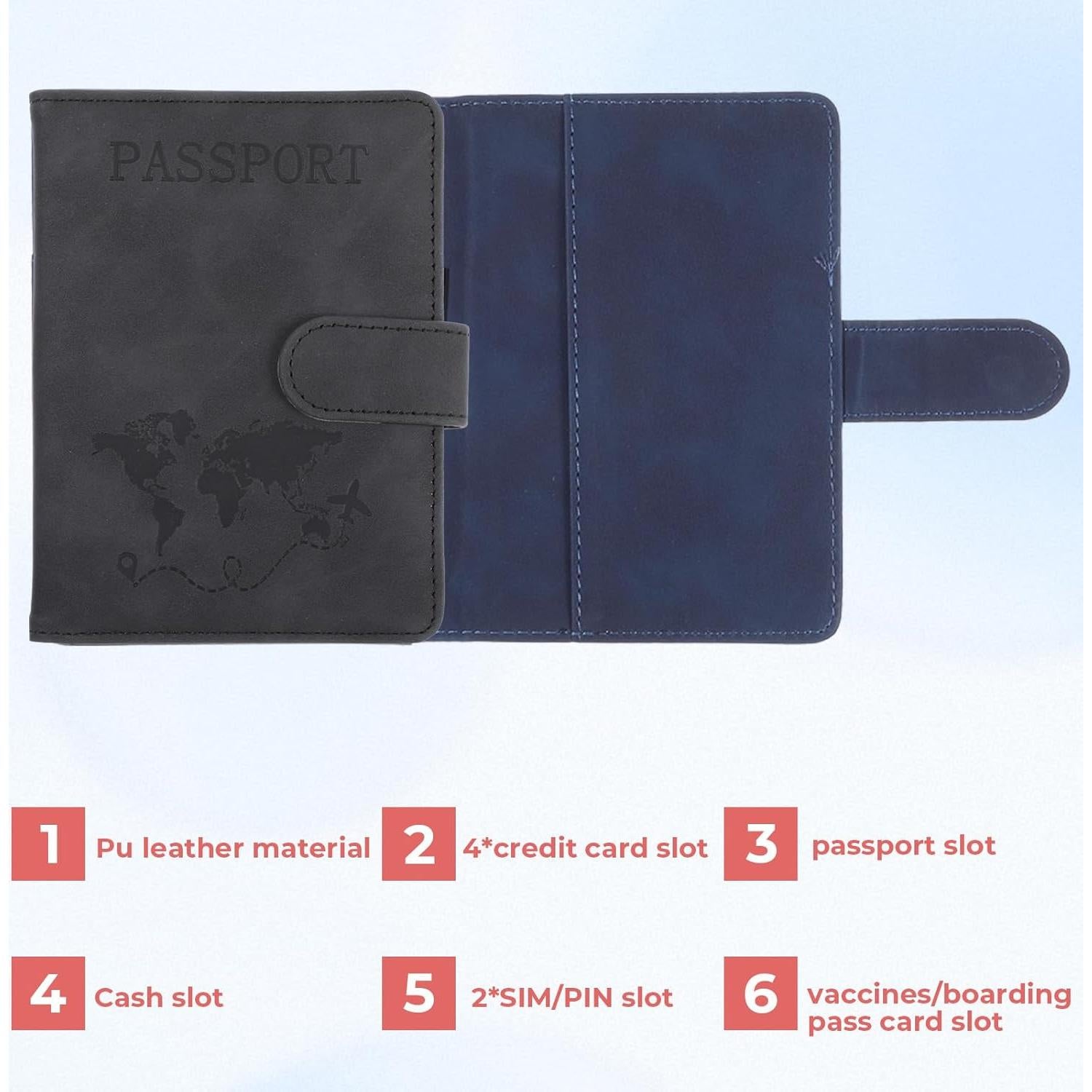 2 Fundas de Pasaporte Impermeables con Bloqueo RFID - Negro y Marrón