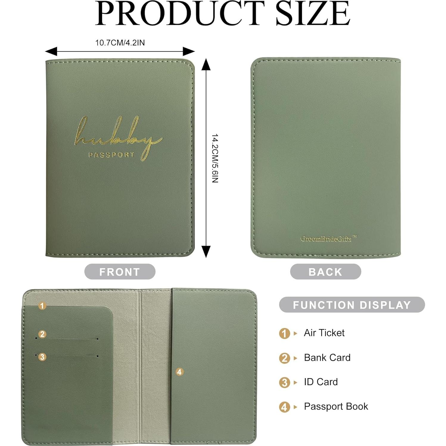 Cubierta de Pasaporte Mr&Mrs Verde Salvia con Logo Oro