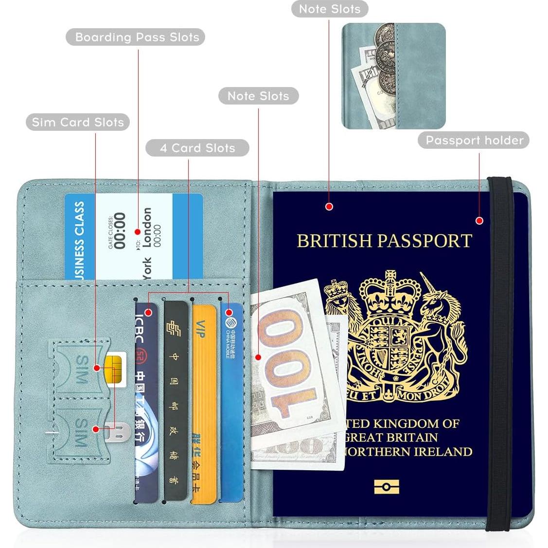 ILIYAH Cubierta de Pasaporte RFID Azul - Billetera de Viaje Unisex