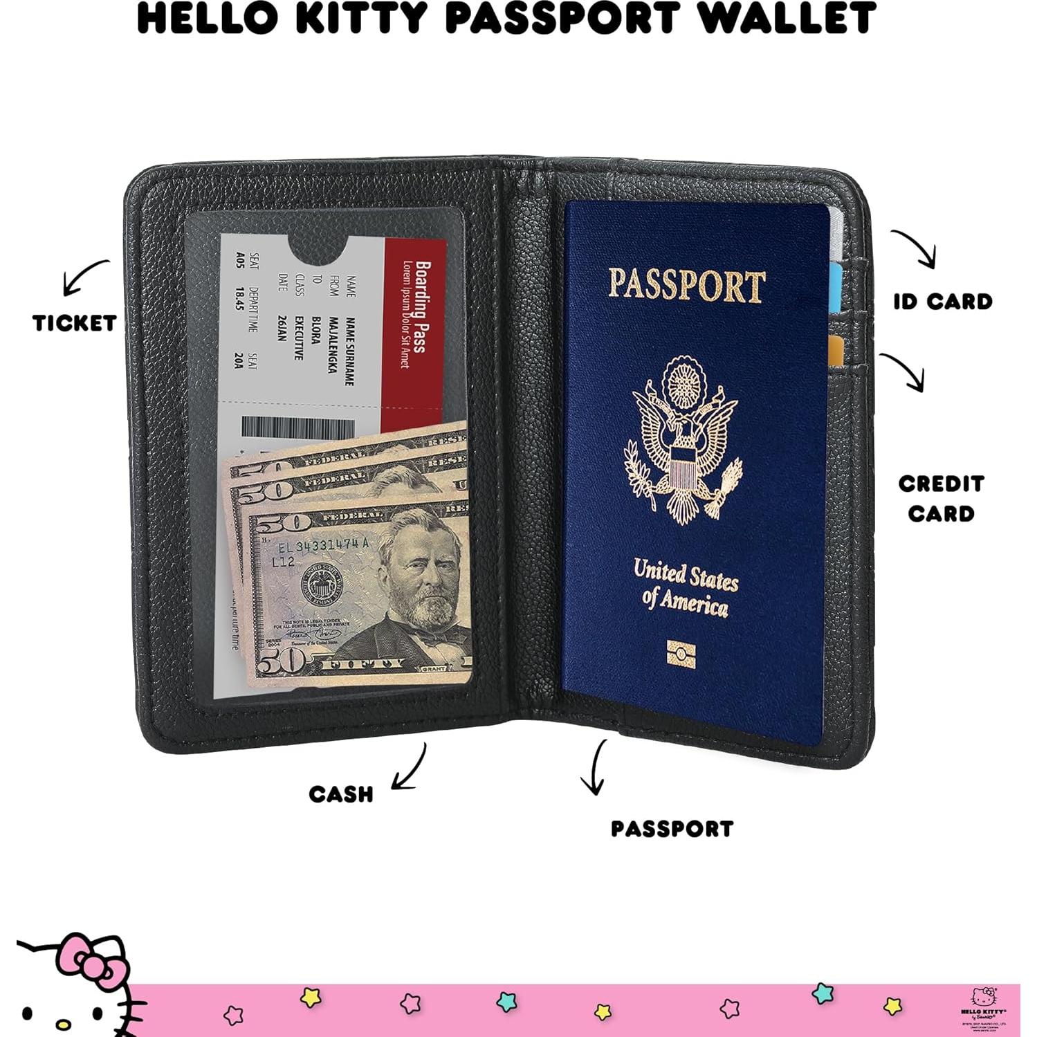 Portafolios de Pasaporte Hello Kitty Negro Licencia Oficial