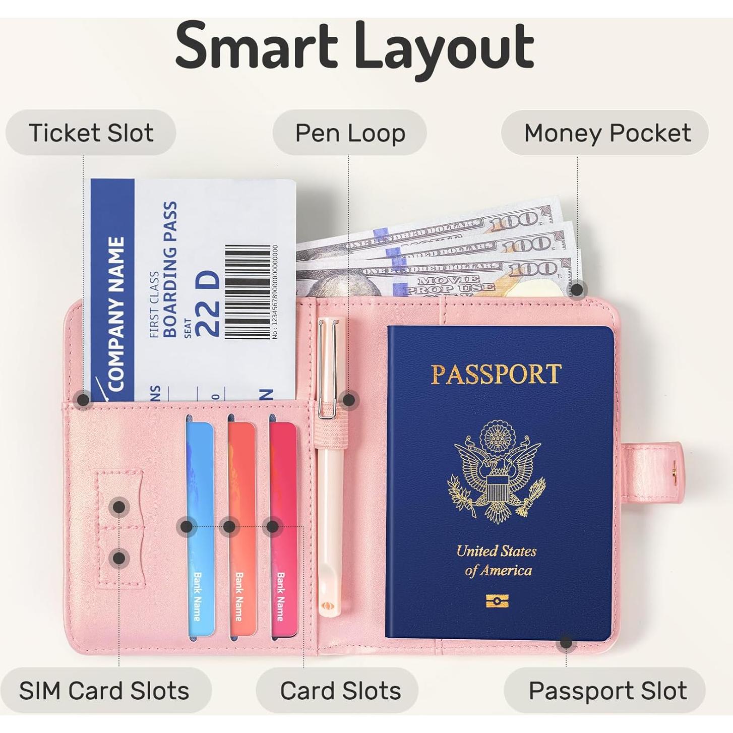 Porta Pasaporte Forvencer con Bloqueo RFID y Bolsillo Dinero