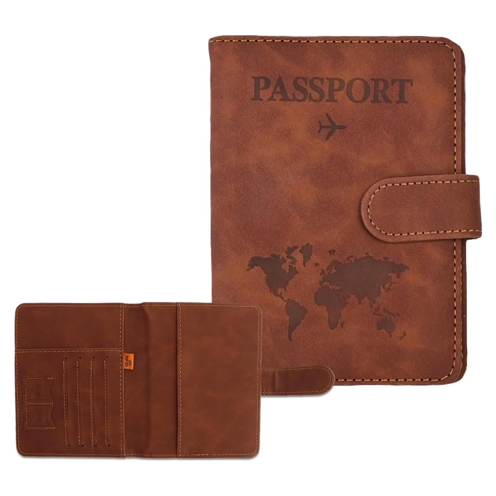 Portapasaportes Marrón Chffcuh con RFID y Múltiples Bolsillos