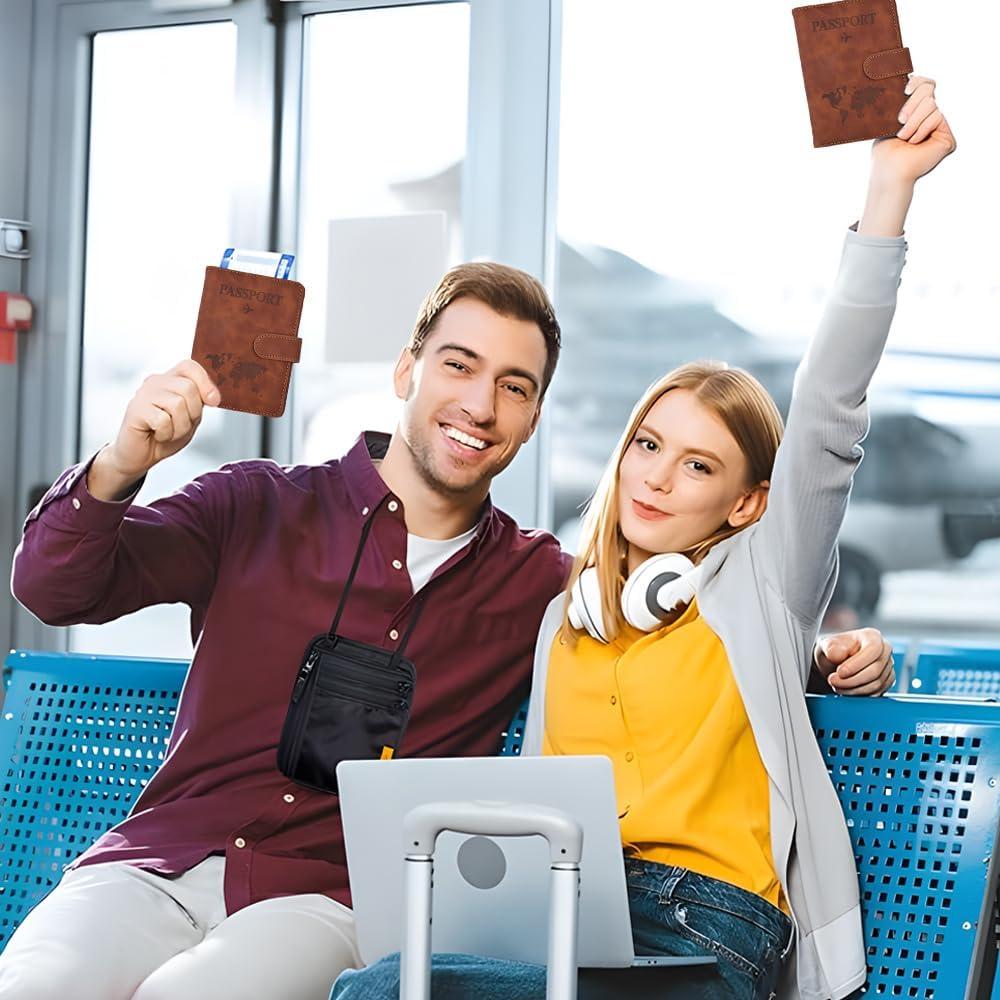 Portapasaportes Marrón Chffcuh con RFID y Múltiples Bolsillos