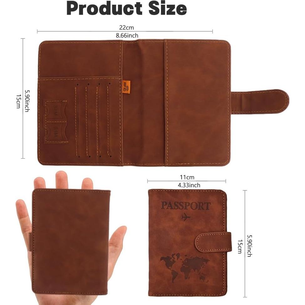 Portapasaportes Marrón Chffcuh con RFID y Múltiples Bolsillos