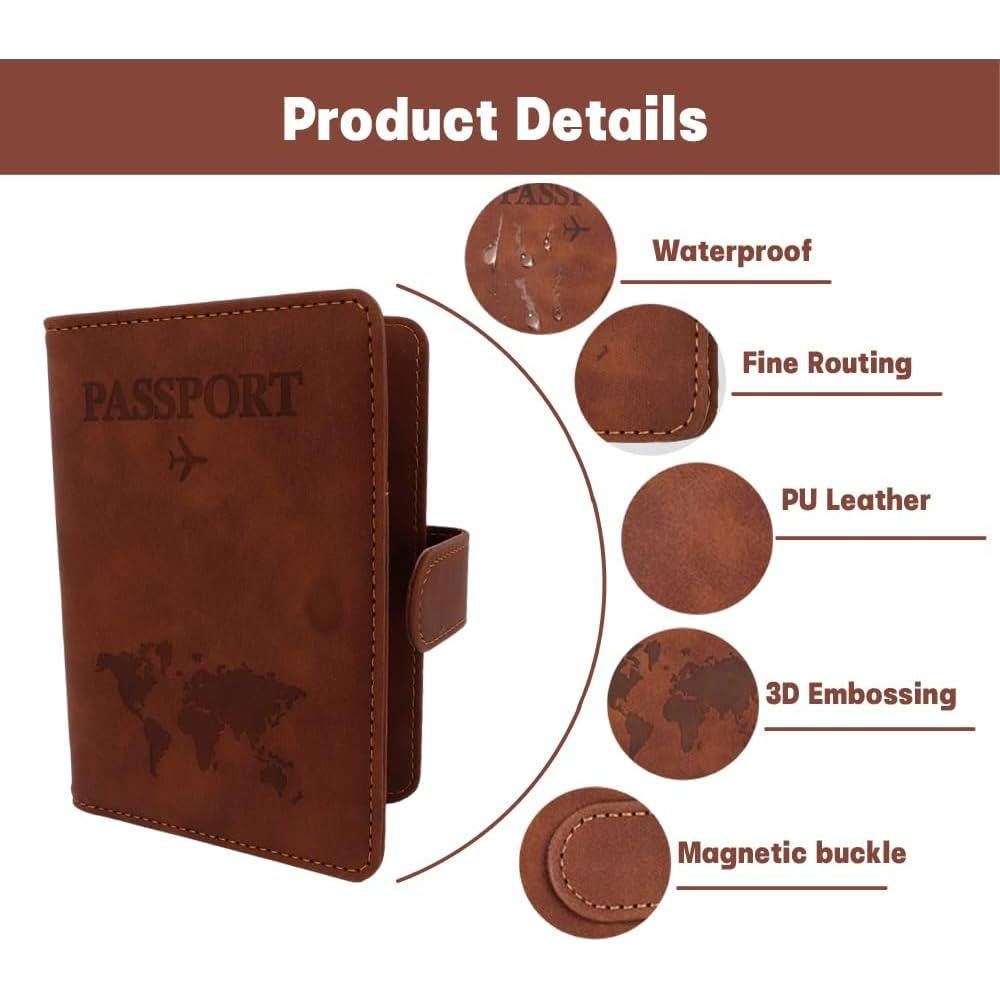 Portapasaportes Marrón Chffcuh con RFID y Múltiples Bolsillos